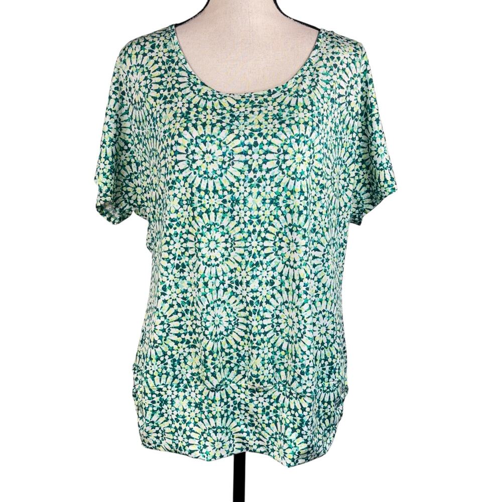 Ab Studio Large Top Geometric Scoop Neck Stretch Dolman Sleeves Banded Ruching